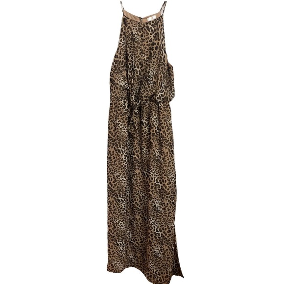 C Dresses & Skirts - Leopard Print Large Maxi Dress in Brown Leopard Lined Long Sheer Spaghetti Strap